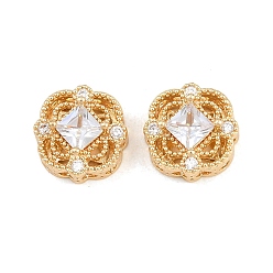 Золотой Стойки обшивки латунь микро проложить кубического циркония бусы, со стеклом, долговечный, без свинца и без кадмия, ромб, золотые, 11x11x6 мм, отверстие : 1.8 мм