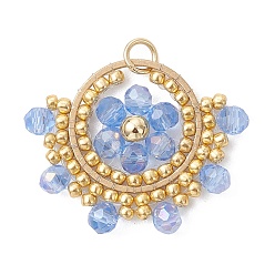 Васильковый Стеклянные подвески, цветочный шарм, с латунным кольцом и 304 нержавеющей сталью, граненые, васильковый, 23x29x4 мм, Перейти кольцо: 5x0.7 мм, внутренний диаметр: 3.6 мм