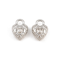 Crystal Alloy with Rhinestone Charms, Heart Charms, Rack Plating, Platinum, Crystal, 11x8x5mm, Hole: 2x2mm
