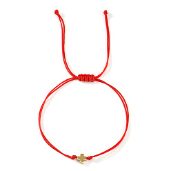 Красный Регулируемые браслеты из полиэфирного шнура, Золотистый латунный крестик-подвеска для женщин, красные, 11.02 дюйм (28 см)