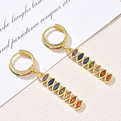 Golden Brass Pave Cubic Zirconia Hoop Dangle Earrings, Horse Eye, Rack Plating, Long-Lasting Plated, Cadmium Free & Lead Free, Golden, 45.5x6.2mm
