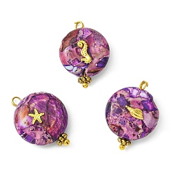Imperial Jasper Natural Imperial Jasper Pendants, with Golden Brass Loops and Alloy Cabochons, Flat Round, 20x16x7mm, Hole: 1.8mm