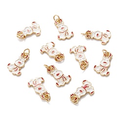 Белый Настоящие золотые подвески из латуни с эмалью 18 k, с целью перехода в кольце, на Рождество, лось, белые, 17x10.5x1.5 мм, отверстие : 3.4 мм