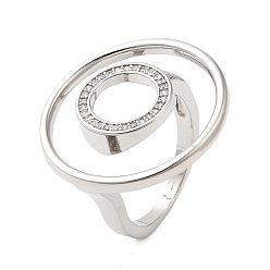 Платина Кольцо латунный микропаве прозрачный кубический цирконий открытые манжеты кольца для женщин, платина, внутренний диаметр: 16 мм