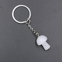 Белый Нефрит Брелок для ключей из натурального белого нефритового гриба, с железной фурнитурой, 7.5x2.5 см