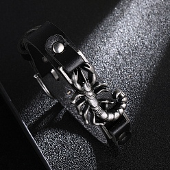 Черный Женские браслеты из искусственной кожи со шнуром скорпиона, чёрные, 10-1/4 дюйм (26 см)