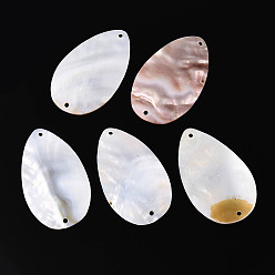 Морская Ракушка Подвески из натуральной пресноводной раковины, слезные ссылки, цвет морской раковины, 63~63.5x38x2 мм, отверстие : 2 мм