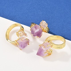 Золотой Кольца-манжеты с натуральным аметистом, латунные регулируемые кольца для женщин, долговечный, золотые, золотые, 18~22 мм, внутренний диаметр: 17.5~18 мм