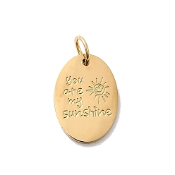 Золотой 304 подвески из нержавеющей стали, овал со словом ты мое солнышко, золотые, 17x12x1.5 мм, отверстие : 4.5 мм