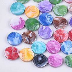 Mixed Color Acrylic Beads, Imitation Gemstone Style, Two Tone, Flat Round, Mixed Color, 24x5.5mm, Hole: 1.6mm, about 225pcs/500g