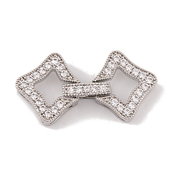 Платина Реечное покрытие латунь микро паве прозрачный кубический цирконий складные застежки, долговечный, без свинца и без кадмия, ромб, платина, 30 мм, ромб: 13.5x14.5x4 мм, застежка : 20x15x4 mm