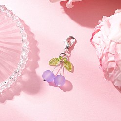Лиловый Стеклянные подвесные украшения в виде вишни, с акриловыми застежками в виде листьев и клешней лобстера, сирень, 37.5 мм