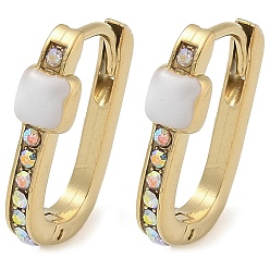 Белый Ионное покрытие (ip) 304 серьги-кольца из нержавеющей стали, с микропаве из кубического циркония и эмалью для женщин, реальный 14 k позолоченный, белые, 5/8x1/8 дюйм (1.6x0.4 см)