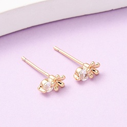 Настоящее золото 18K Серьги-гвоздики в форме цветка с микропаве из прозрачных кубических цирконий из латуни, реальный 18 k позолоченный, 7x4.5 мм