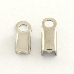 Stainless Steel Color 304 Stainless Steel Folding Crimp Ends, Fold Over Crimp Cord Ends, Stainless Steel Color, 9x4.5x4mm, Hole: 2mm