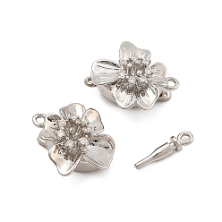 Платина Латунные застежки из прозрачного кубического циркония с микропаве, без кадмия, без никеля и без свинца, цветок, платина, 15x17x8 мм, отверстие : 1.2 мм