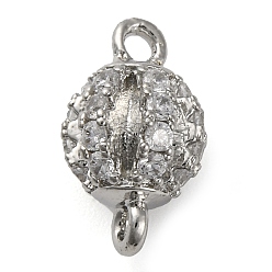 Платина Шармы-соединители из латуни с микропаве из прозрачного кубического циркония, круглые ссылки, без свинца и без кадмия, платина, 12.5x7.5 мм, отверстие : 1.4 мм