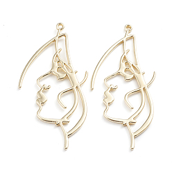 Золотой Подвесные подвески из сплава, для diy уф смолы, эпоксидная смола, Прессованные цветочные украшения, абстрактное лицо, золотые, 50x24x1.3 мм, отверстие : 1.2 мм