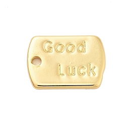 Настоящее золото 18K Латунь прелести, распрямлять, со словом удачи, реальный 18 k позолоченный, 11x7.5x1 мм, отверстие : 1 мм
