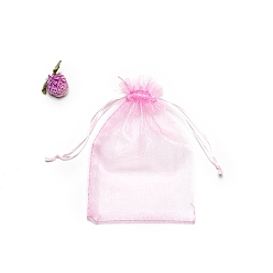 Pink Прямоугольные сумки для хранения подарков из органзы на шнурке, розовые, 18x13 см
