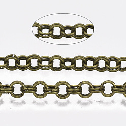 Античная Бронза Роло железа цепи, двойные цепи ссылка, несварные, с катушкой, античная бронза, ссылка: 4x0.6 mm, около 164.04 футов (50 м) / рулон