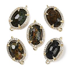 Африканский Бирюза(яшма) Натуральная африканская бирюза (яшма) ограненные овальные звенья, латунь с покрытием из латуни, микро-паве, прозрачные подвески из кубического циркония, золотые, 21x12.5x5 мм, отверстия : 1.6 mm и 1.4 мм