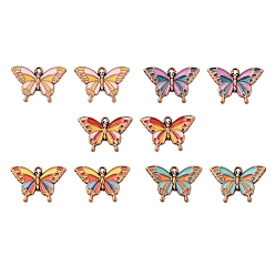 Бабочка Подвески из эмали и сплава, Красная медь, бабочка, 19.5x29.5x3.5 мм, отверстие : 3.5x1.5 мм