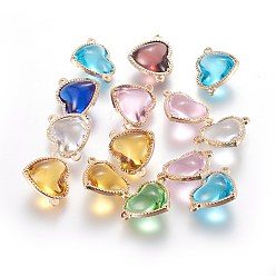 (52) Непрозрачная лаванда Соединители стеклянные ссылки, с элементами из экологически чистого сплава, сердце, золотой свет, разноцветные, 14x18.5x7 мм, отверстие : 1.2 мм