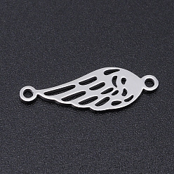 Stainless Steel Color 201 Stainless Steel Links connectors, Feather, Hollow, Stainless Steel Color, 22x7x1mm, Hole: 1.5mm