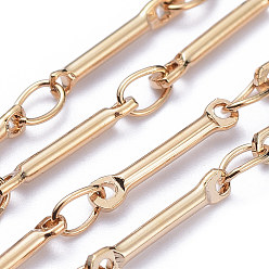 Real 18K Gold Plated Real 18K Gold Plated Brass Bar Link Chains, with Spool, Soldered, 13x2x1.2mm, about 32.8 Feet(10m)/roll