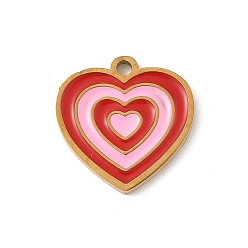 Красный 304 из нержавеющей стали шармы эмали, реальный 18 k позолоченный, шарма сердца, красные, 13x13x1 мм, отверстие : 1.4 мм