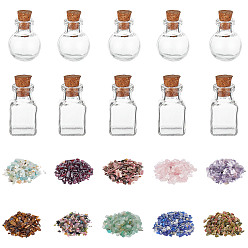 Gemischte Stein DIY Wunschflasche machen Kits, inklusive Glasflaschen und natürliche Edelstein-Chipperlen, Behälter: 26.5x14 mm, Engpass: 8mm Durchmesser, Kapazität: 2 ml (0.06 fl. oz), 10 Stück / Set