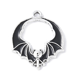 Черный Подвески из эмали и сплава, стойки покрытие, без кадмия, без никеля и без свинца, очарование летучей мыши, чёрные, 23x19x2.5 мм, отверстие : 1.6 мм