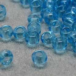 Sky Blue 8/0 Grade A Round Glass Seed Beads, Transparent Colours, Sky Blue, 8/0, 3x2mm, Hole: 1mm, about 10000pcs/bag