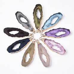 (52) Непрозрачная лаванда Кулон с дружескими смолами, имитация жеоды друзы дольки агата, с лёгкими позолоченными железными петлями, слеза, разноцветные, 40.5x13x4.5~5.5 мм, отверстие : 1.8 мм