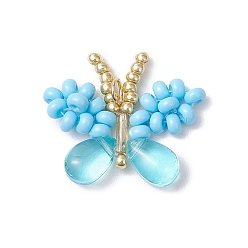 Темно-Голубой Подвески-бабочки из стеклянного бисера ручной работы, с 304 кольцами из нержавеющей стали и стеклом, глубокое синее небо, 19~20.5x21~23.5x5 мм, отверстие : 3 мм