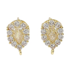 Настоящее золото 14K Фурнитура для сережек-гвоздиков из латуни с микропаве из прозрачного кубического циркония, без кадмия, без никеля и без свинца, реальный 14 k позолоченный, 14x8.5 мм, отверстие : 1.2 мм, штифты : 10x0.8 мм