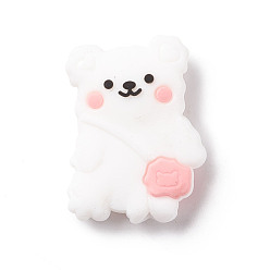 Белый Силиконовые фокусные шарики, медведь, белые, 27.5x20x8 мм, отверстие : 2 мм