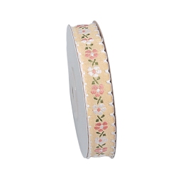 Bisque 9M Flower Embroidery Polyester Ribbon, for Bowknot Making, Gift Wrapping, Bisque, 5/8 inch(15mm), about 9.84 Yards(9m)/Roll