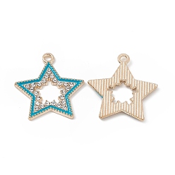 Light Sea Green Alloy Rhinestone Pendants, Enamel Style, Star Charm, Light Gold, Light Sea Green, 24x22x1.5mm, Hole: 1.8mm