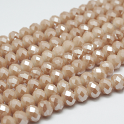 Белый Навахо Гальванические стеклянные бусины, имитация нефрита, с полным покрытием цвета радуги, граненые, рондель, навахо белый, 8x6 мм, отверстие : 1 мм, около 63 шт / нитка, 15.7 дюйм