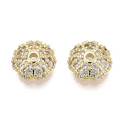 Настоящее золото 18K Колпачки для бусин из прозрачного кубического циркония из латуни, цветок, реальный 18 k позолоченный, 8x2.5 мм, отверстие : 1.2 мм