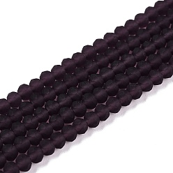 Фиолетовый Прозрачные стеклянные бусины, граненые, матовые, рондель, фиолетовые, 3.5~3.8 мм, отверстие : 1 мм, около 105~110 шт / нитка, 29~31 см