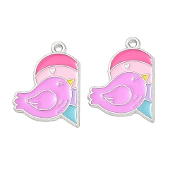 Platinum Alloy Enamel Pendants, Bird with Heart Charms, Split Pendants, Platinum, 25.5x18.5x1mm, Hole: 1.6mm