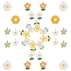 Mixed Color 32Pcs 8 Style Alloy Enamel Pendants, Light Gold, Flower, Mixed Color, 4pcs/Style