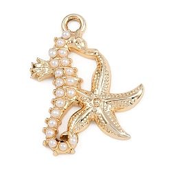 Золотой Подвески из сплава , подвески в виде морского конька и морской звезды, с пластиковой имитацией жемчуга, золотые, 25x19.5x3 мм, отверстие : 2 мм