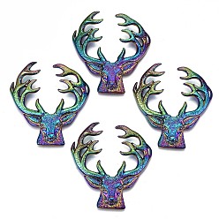 Rainbow Color Legierung Cabochons, cadmiumfrei und bleifrei, Weihnachten Rentier / Hirsch, Regenbogen-Farb, 49x46x6.5 mm
