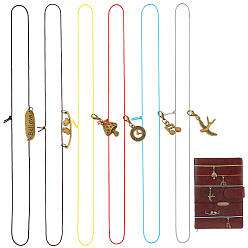 Antique Bronze 12Pcs 6 Styles Polyester Notebook Elastic Ropes, with Alloy Pendants, Antique Bronze, 322~336mm, 2pcs/style