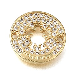 Oro Dijes de conector de zirconia cúbica transparente con micro pavé de latón, plano redondo con enlace de tortuga de Martinica, chapado en rack, larga duración plateado, sin plomo y cadmio, dorado, 14x2 mm, agujero: 1.2 mm