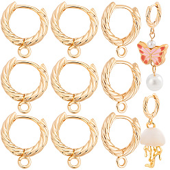 Real 18K Gold Plated 16Pcs Brass Hoop Earring Findings, with Loop, Long-Lasting Plated, Nickel Free, Twist, Real 18K Gold Plated, 13.5x12x2mm, Hole: 1.6mm, Pin: 0.8mm
